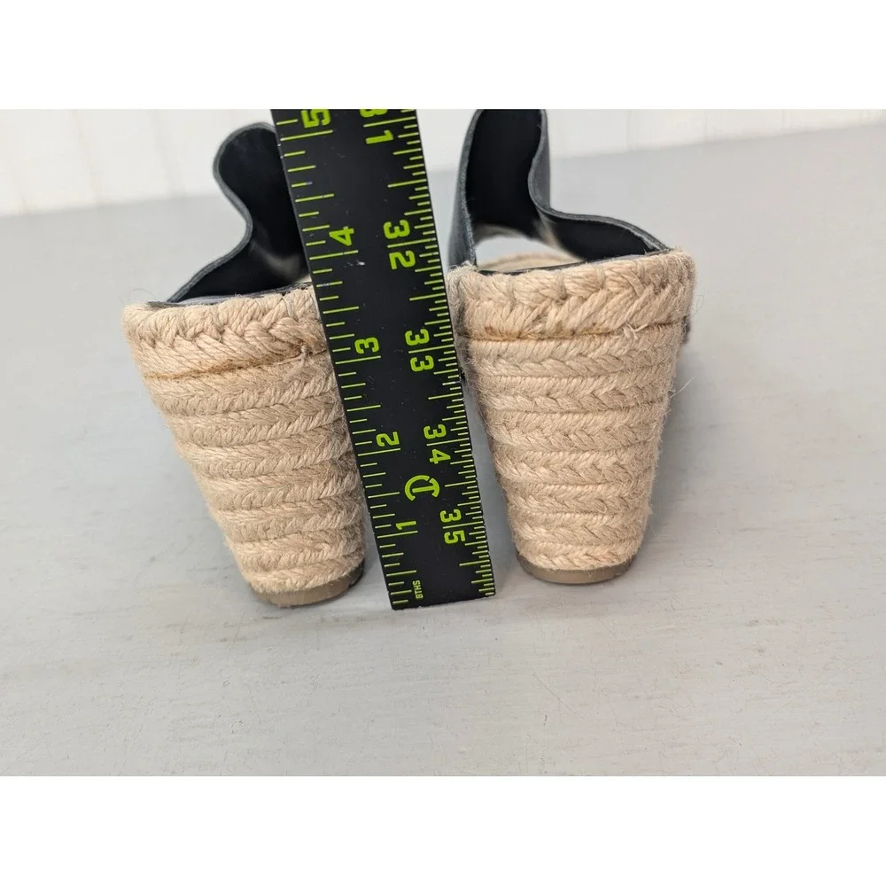 Enzo Angiolini‎ Espadrille Wedge Sandals Open Toe Mules Black Leather Women's 7M